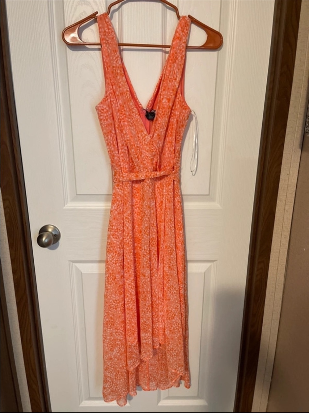 Sleeveless Orange Floral Wrap Maxi Dress